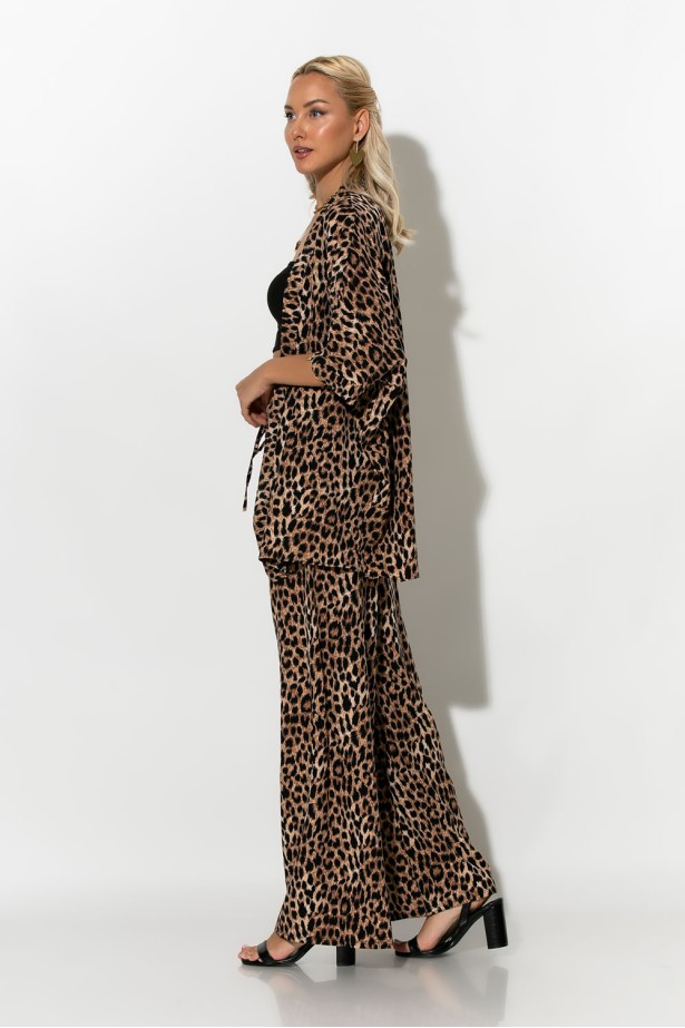 Σετ κιμονό και παντελόνα leopard print μπεζ σκούρο Σετ κιμονό και παντελόνα leopard print μπεζ σκούρο
