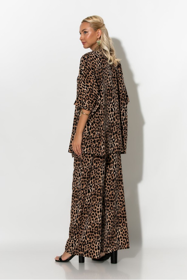 Σετ κιμονό και παντελόνα leopard print μπεζ σκούρο Σετ κιμονό και παντελόνα leopard print μπεζ σκούρο