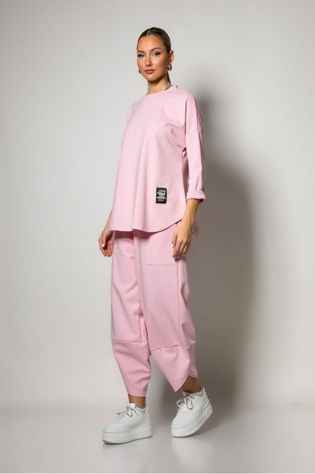 Σετ baggy παντελόνι και oversized μπλούζα ροζ Σετ baggy παντελόνι και oversized μπλούζα ροζ