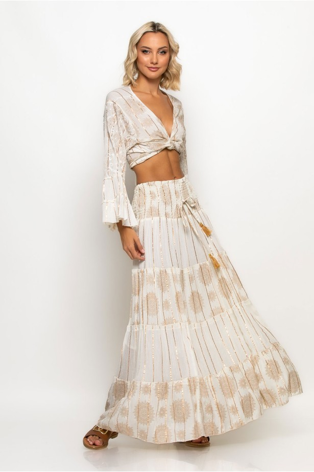 Boho σετ μπολερό και φούστα μπεζ Boho σετ μπολερό και φούστα μπεζ