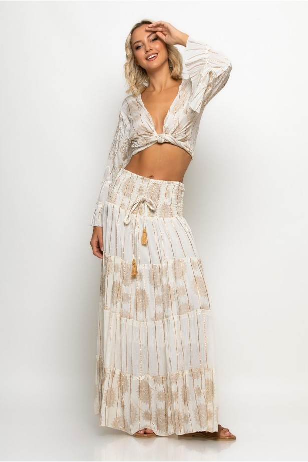 Boho σετ μπολερό και φούστα μπεζ Boho σετ μπολερό και φούστα μπεζ