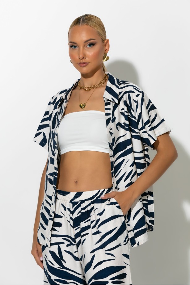 Σετ πουκάμισο και παντελόνι zebra print μπλε σκούρο Σετ πουκάμισο και παντελόνι zebra print μπλε σκούρο