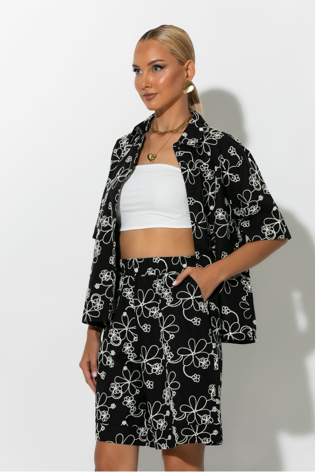 Σετ floral βερμούδα και πουκάμισο μαύρο Σετ floral βερμούδα και πουκάμισο μαύρο
