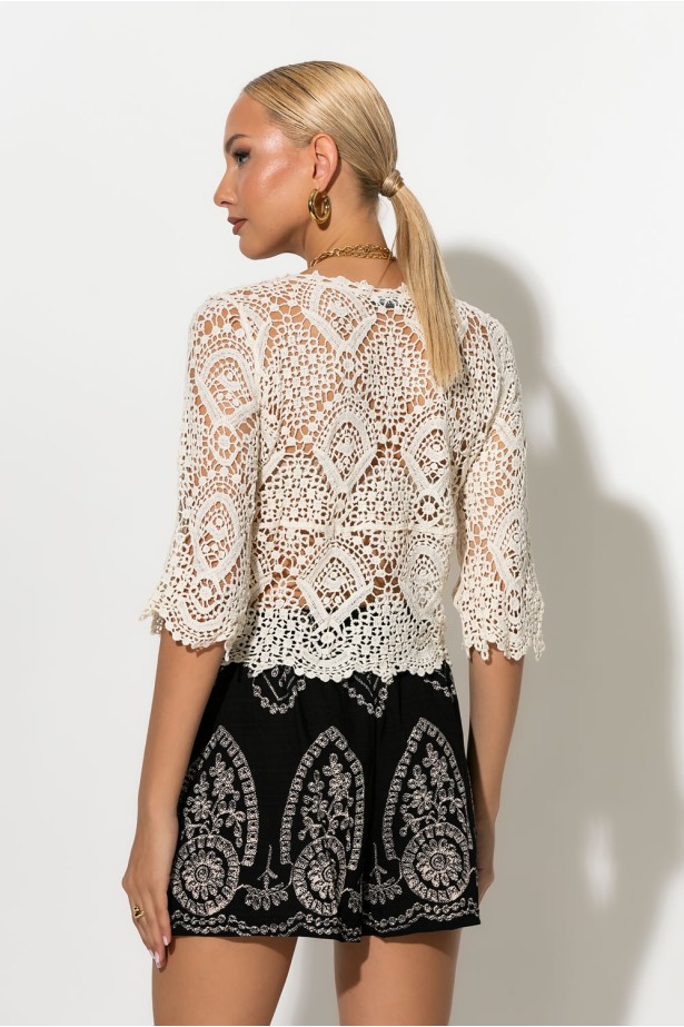 Crochet τοπ με κορδόνι μπεζ Crochet τοπ με κορδόνι μπεζ