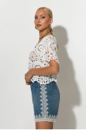 Crochet κοντομάνικο τοπ λευκό Crochet κοντομάνικο τοπ λευκό