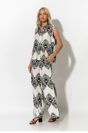 Σετ αμάνικο πουκάμισο και παντελόνα με ethnic ikat print λευκό-μαύρο Σετ αμάνικο πουκάμισο και παντελόνα με ethnic ikat print λευκό-μαύρο