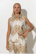 Σετ αμάνικο πουκάμισο και παντελόνα με ethnic ikat print λευκό-μπεζ Σετ αμάνικο πουκάμισο και παντελόνα με ethnic ikat print λευκό-μπεζ