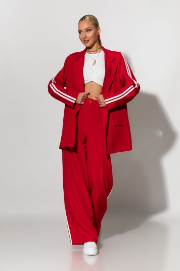 Σετ blazer και παντελόνα με ρίγες στο πλάι κόκκινο