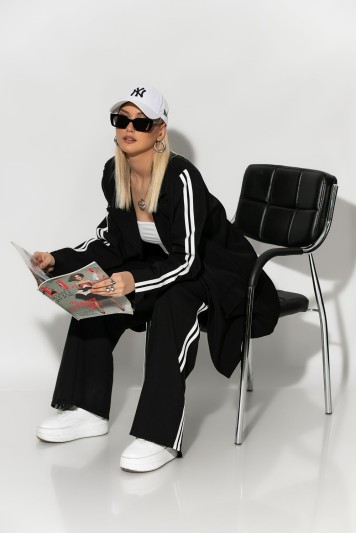 Σετ blazer και παντελόνα με ρίγες στο πλάι κόκκινο