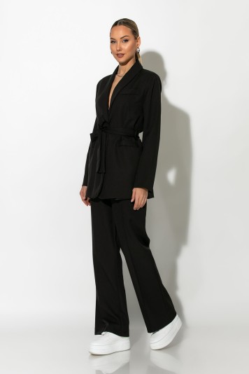 Σετ παντελόνα και blazer με βάτες και ζώνη ροζ