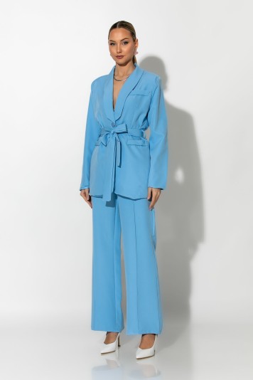 Σετ παντελόνα και blazer με βάτες και ζώνη ροζ