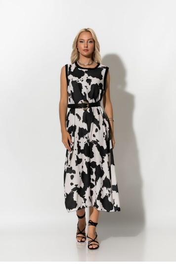 Μίντι φόρεμα αμάνικο cow print καφέ