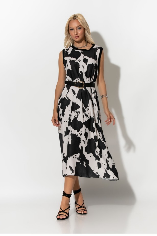 Μίντι φόρεμα αμάνικο cow print μαύρο Μίντι φόρεμα αμάνικο cow print μαύρο