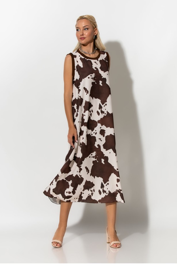 Μίντι φόρεμα αμάνικο cow print καφέ