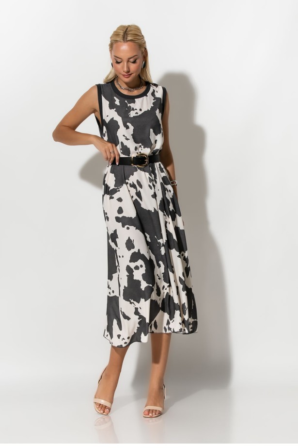 Μίντι φόρεμα αμάνικο cow print γκρι
