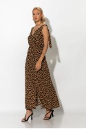 Μίντι φόρεμα leopard με δέσιμο στους ώμους μπεζ σκούρο Μίντι φόρεμα leopard με δέσιμο στους ώμους μπεζ σκούρο