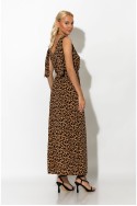 Μίντι φόρεμα leopard με δέσιμο στους ώμους μπεζ σκούρο Μίντι φόρεμα leopard με δέσιμο στους ώμους μπεζ σκούρο