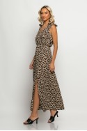 Μίντι φόρεμα leopard με δέσιμο στους ώμους μπεζ ανοιχτό Μίντι φόρεμα leopard με δέσιμο στους ώμους μπεζ ανοιχτό
