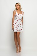 Μίνι φόρεμα με ζωνάκι στην μέση cherry print λευκό Μίνι φόρεμα με ζωνάκι στην μέση cherry print λευκό