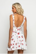 Μίνι φόρεμα με ζωνάκι στην μέση cherry print λευκό Μίνι φόρεμα με ζωνάκι στην μέση cherry print λευκό