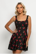 Μίνι φόρεμα με ζωνάκι στην μέση cherry print μαύρο Μίνι φόρεμα με ζωνάκι στην μέση cherry print μαύρο