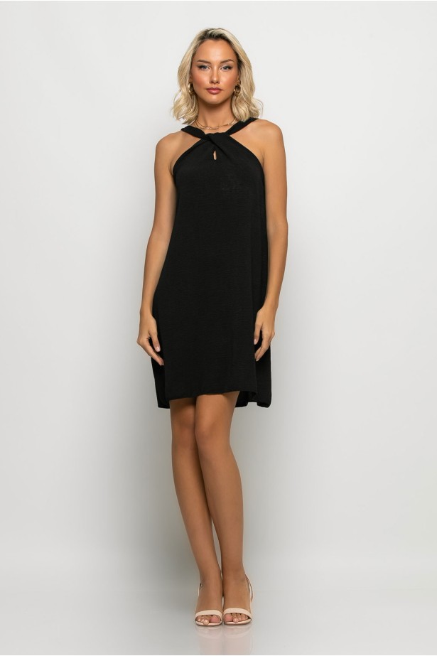 Μίνι φόρεμα knot halter neck μαύρο Μίνι φόρεμα knot halter neck μαύρο