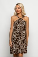 Μίνι φόρεμα knot halter neck leopard print μπεζ σκούρο Μίνι φόρεμα knot halter neck leopard print μπεζ σκούρο