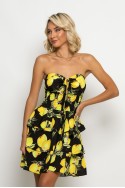 Μίνι φόρεμα με βολαν lemon print μαύρο Μίνι φόρεμα με βολαν lemon print μαύρο