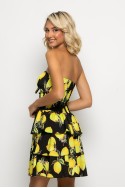 Μίνι φόρεμα με βολαν lemon print μαύρο Μίνι φόρεμα με βολαν lemon print μαύρο