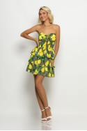 Μίνι φόρεμα με βολαν lemon print χακί Μίνι φόρεμα με βολαν lemon print χακί