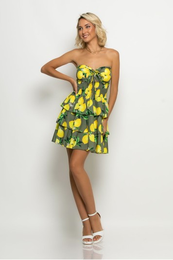 Μίνι φόρεμα με βολαν lemon print μαύρο