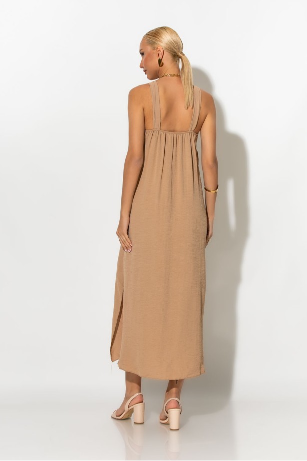 Μίντι φόρεμα knot halter neck μπεζ σκούρο Μίντι φόρεμα knot halter neck μπεζ σκούρο
