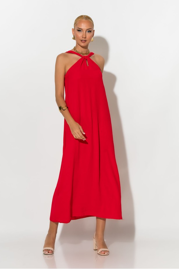 Μίντι φόρεμα knot halter neck πορτοκαλί