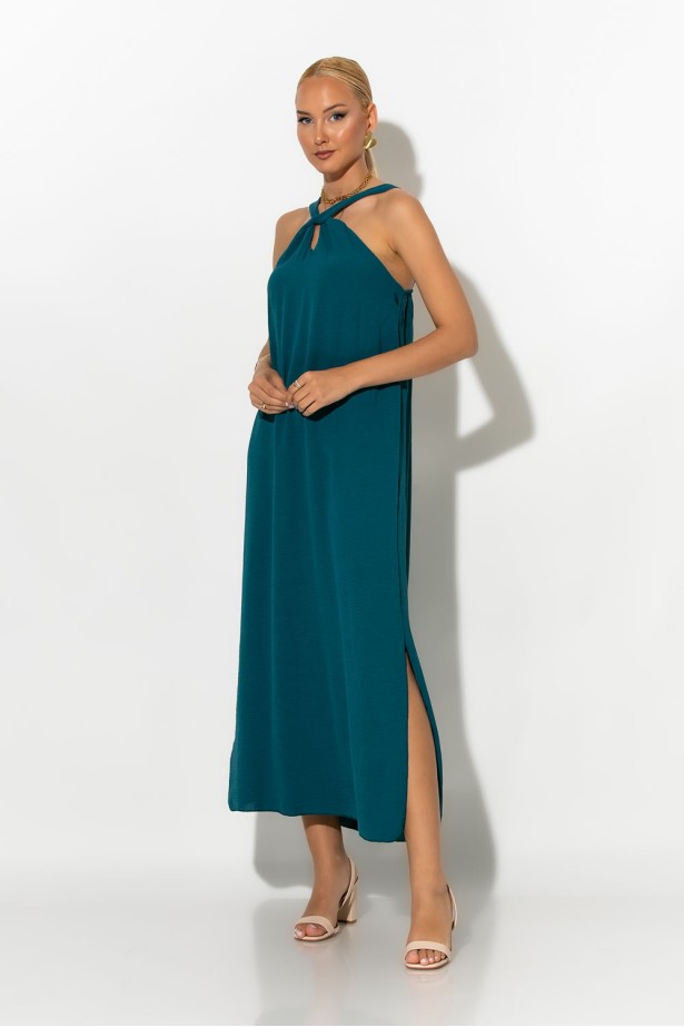 Μίντι φόρεμα knot halter neck μπλε ίντιγκο Μίντι φόρεμα knot halter neck μπλε ίντιγκο