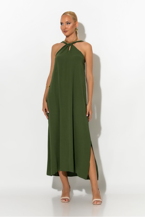 Μίντι φόρεμα knot halter neck χακί Μίντι φόρεμα knot halter neck χακί