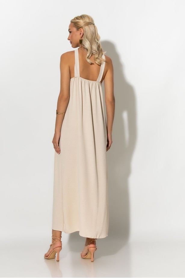 Μίντι φόρεμα knot halter neck μπεζ Μίντι φόρεμα knot halter neck μπεζ