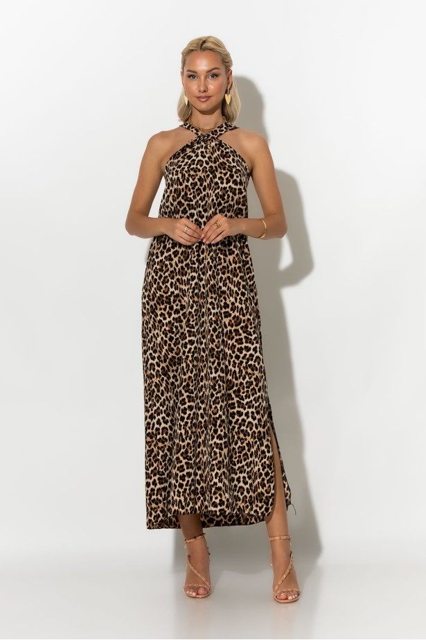Μίντι φόρεμα knot halter neck λεοπάρ μπεζ Μίντι φόρεμα knot halter neck λεοπάρ μπεζ
