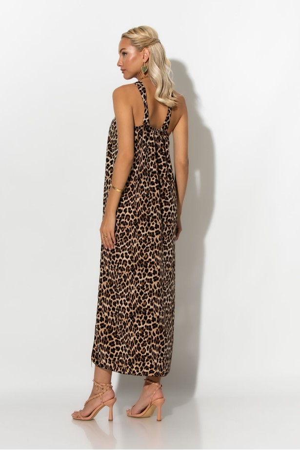 Μίντι φόρεμα knot halter neck λεοπάρ μπεζ Μίντι φόρεμα knot halter neck λεοπάρ μπεζ