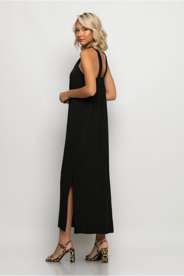 Μίντι φόρεμα knot halter neck μαύρο Μίντι φόρεμα knot halter neck μαύρο