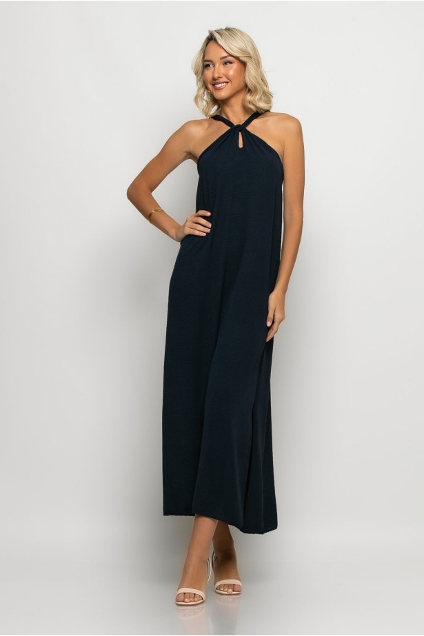 Μίντι φόρεμα knot halter neck μπλε navy Μίντι φόρεμα knot halter neck μπλε navy