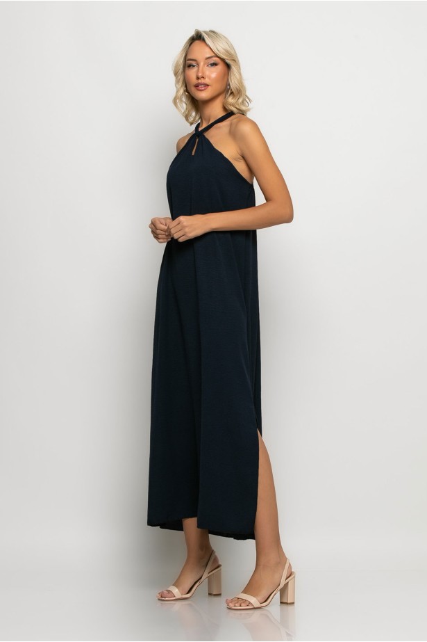 Μίντι φόρεμα knot halter neck μπλε navy Μίντι φόρεμα knot halter neck μπλε navy