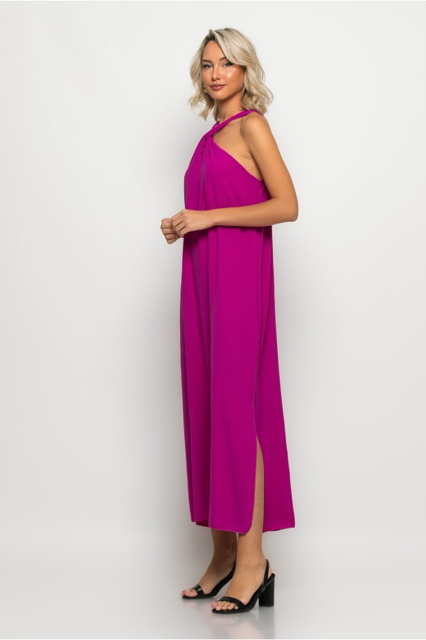 Μίντι φόρεμα knot halter neck ματζέντα Μίντι φόρεμα knot halter neck ματζέντα