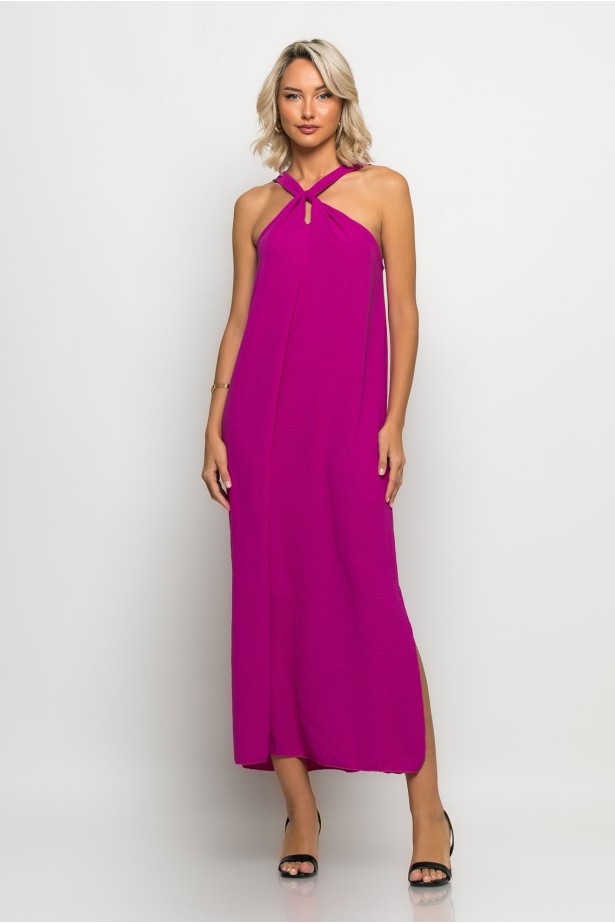 Μίντι φόρεμα knot halter neck ματζέντα Μίντι φόρεμα knot halter neck ματζέντα