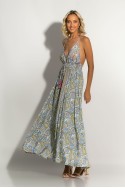 Μάξι φόρεμα boho τύπου σατέν με ανοιχτή πλάτη τιρκουάζ-λιλά Μάξι φόρεμα boho τύπου σατέν με ανοιχτή πλάτη τιρκουάζ-λιλά
