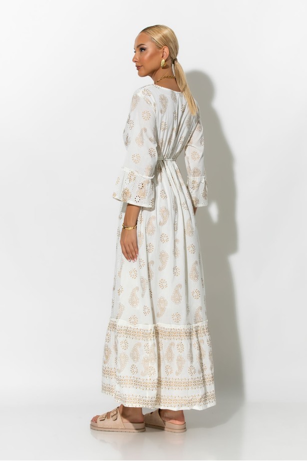 Boho φόρεμα κυπούρ με παγιέτα στην λαιμόκοψη μπεζ Boho φόρεμα κυπούρ με παγιέτα στην λαιμόκοψη μπεζ
