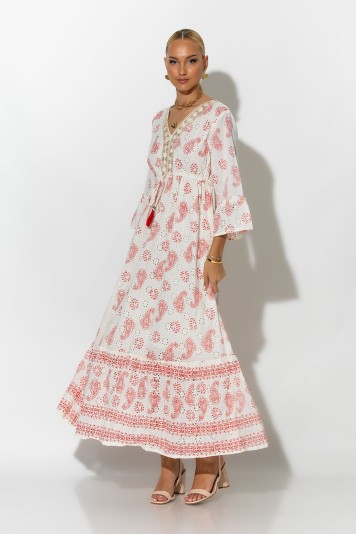 Boho φόρεμα κυπούρ με παγιέτα στην λαιμόκοψη κόκκινο 