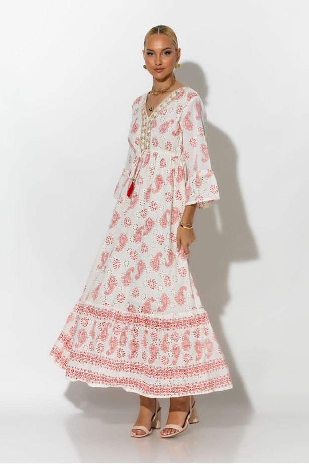Boho φόρεμα κυπούρ με παγιέτα στην λαιμόκοψη κόκκινο Boho φόρεμα κυπούρ με παγιέτα στην λαιμόκοψη κόκκινο