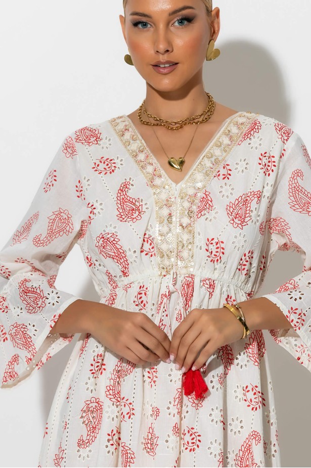Boho φόρεμα κυπούρ με παγιέτα στην λαιμόκοψη κόκκινο Boho φόρεμα κυπούρ με παγιέτα στην λαιμόκοψη κόκκινο
