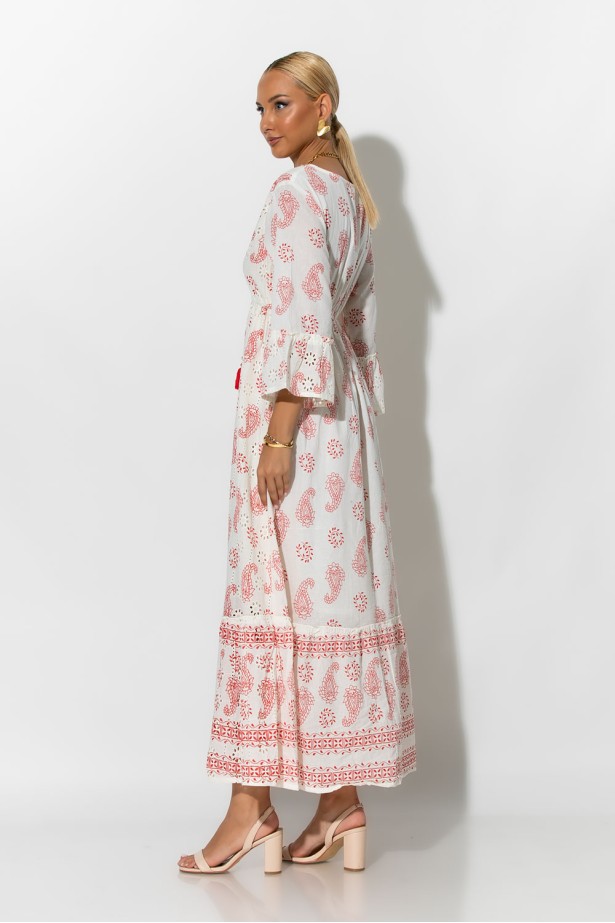 Boho φόρεμα κυπούρ με παγιέτα στην λαιμόκοψη κόκκινο Boho φόρεμα κυπούρ με παγιέτα στην λαιμόκοψη κόκκινο