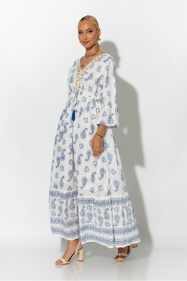Boho φόρεμα κυπούρ με παγιέτα στην λαιμόκοψη μπλε Boho φόρεμα κυπούρ με παγιέτα στην λαιμόκοψη μπλε